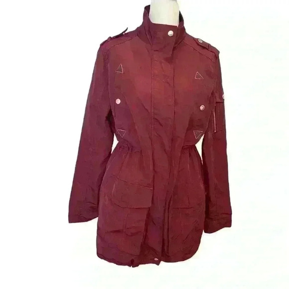 Miss London Jacket Women Size S Black Label Utility Cinch Waist Burgundy Outdoor - Picture 2 of 13